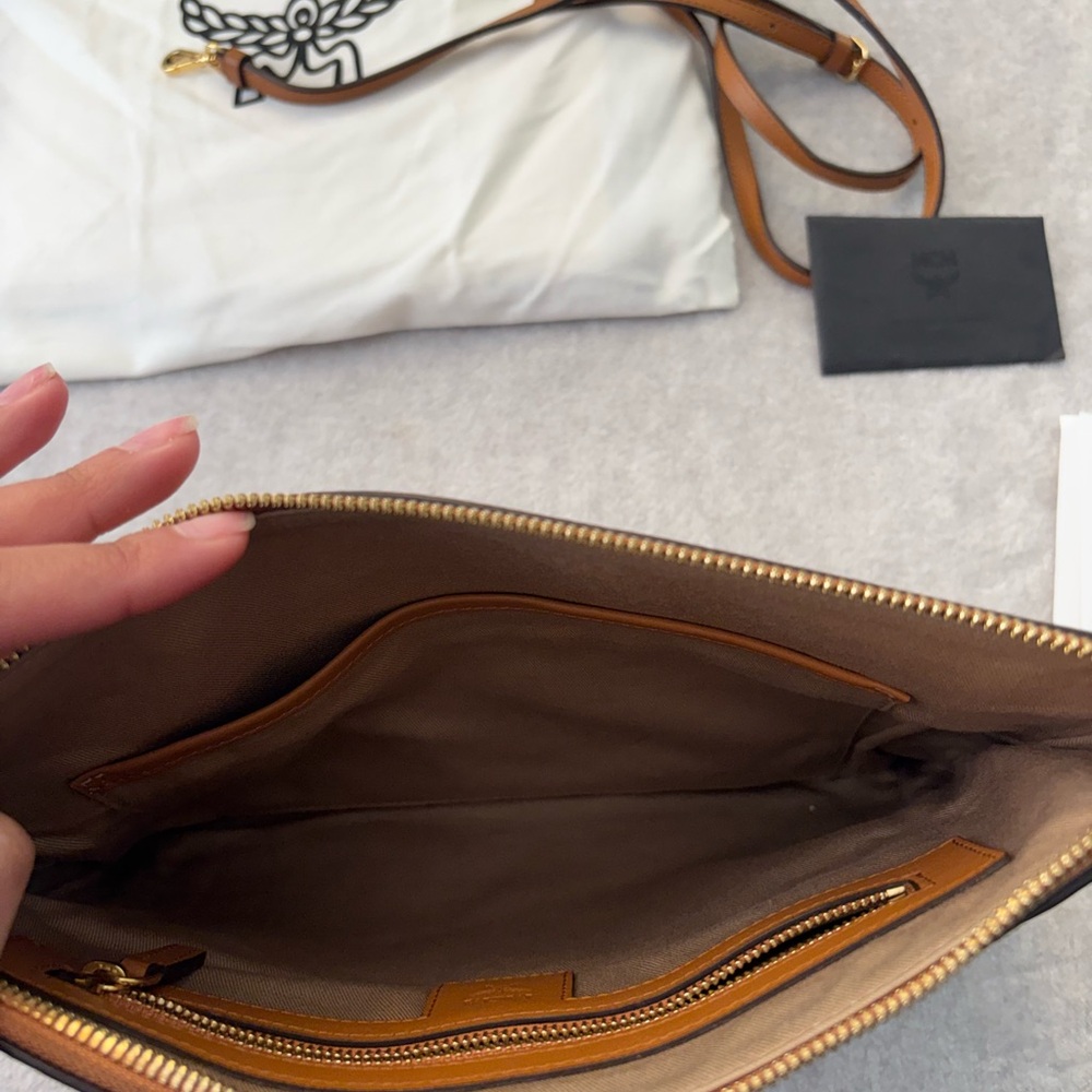 MCM Cognac Embossed Visetos Leather Zip Pouch - Picture 2 of 4